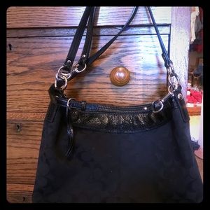 Coach signature black pleated hobo purse